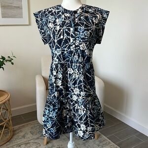 Marie Oliver Lachlan Dress Batik Floral Indigo Blue White Size XS